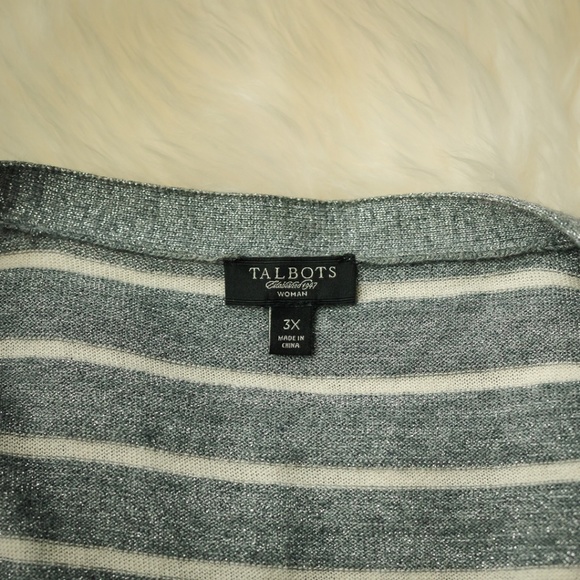 Talbots 3X Gray White Metallic Stripe Cardigan - Picture 5 of 5